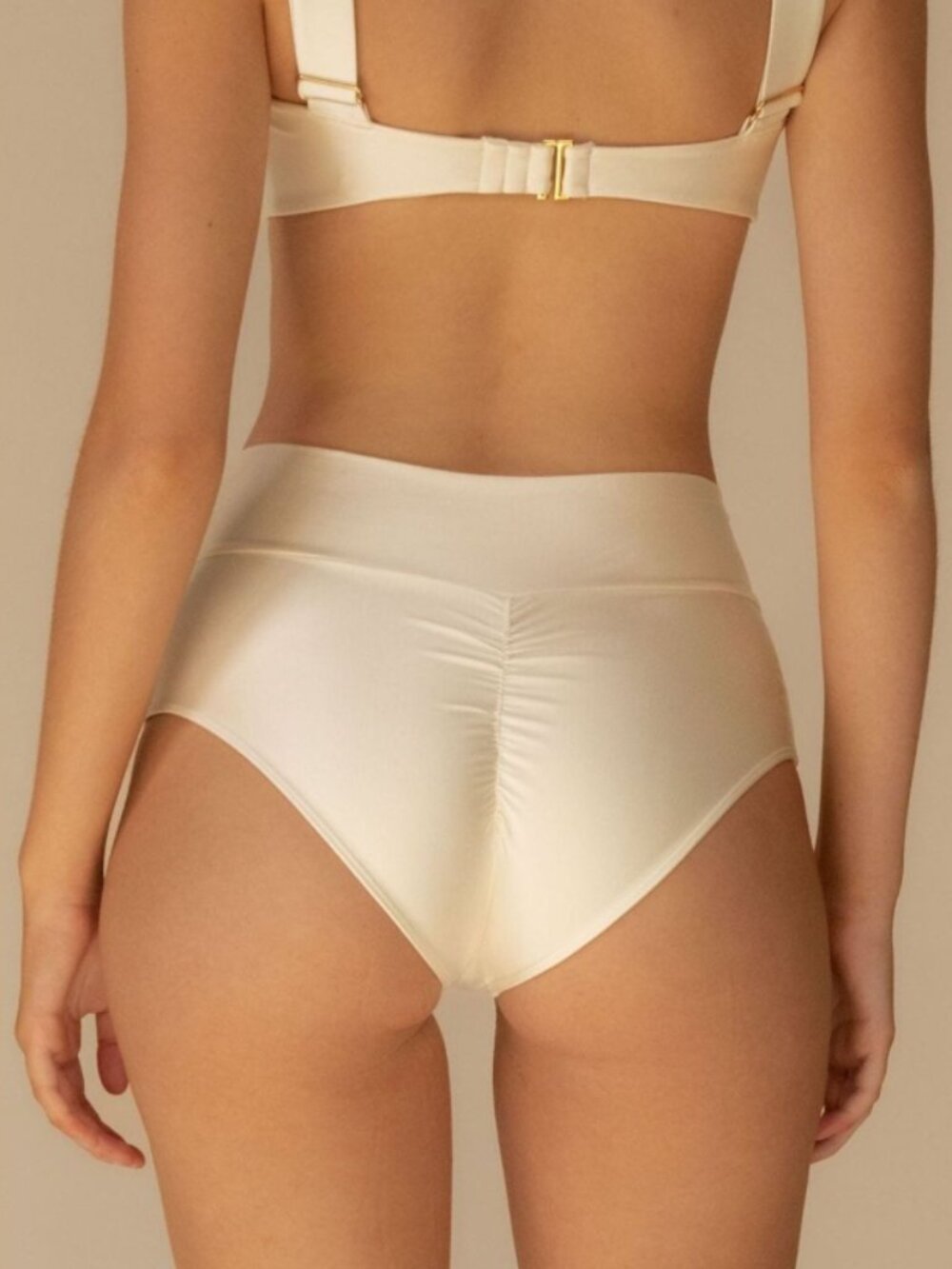 New! Montce Cream Silkie Added Coverage High Rise Bikini Bottom L 34338